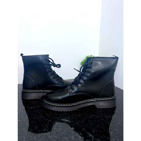 Black Combat Boots Lace Up Comfort Cushion Sole Size 11 - Picture 4 of 10